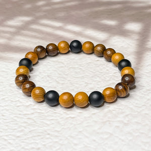 Onyx, Rosewood & Yew Wood 8mm Bead Bracelet