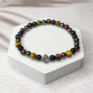 The Viking Power - Tiger Eye, Red Tiger Eye, Hematite, Onyx & Celtic Knot 6mm Bead Bracelet