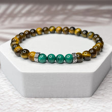 Load image into Gallery viewer, Protection &amp; Prosperity - Tiger Eye &amp; Malachite 6mm Bead Bracelet
