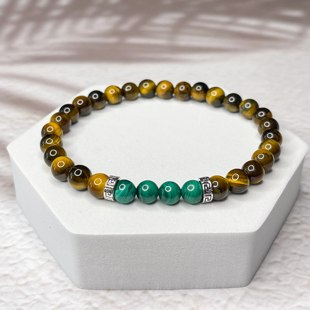 Protection & Prosperity - Tiger Eye & Malachite 6mm Bead Bracelet