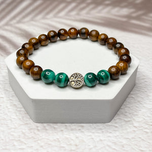 Tree of Life Bracelet - Malachite & Rosewood 8mm Bead Bracelet