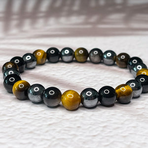 Triple Protection - Obsidian, Tiger's Eye & Hematite 8mm Bead Bracelet