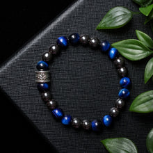 Load image into Gallery viewer, Calm Harmony - 8mm Hematite, Blue Tiger Eye &amp; Celtic Triquetra Design Bracelet
