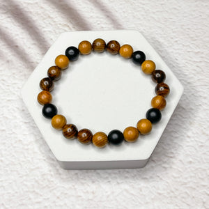 Onyx, Rosewood & Yew Wood 8mm Bead Bracelet