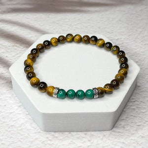 Protection & Prosperity - Tiger Eye & Malachite 6mm Bead Bracelet