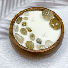 Load image into Gallery viewer, Powerful Manifestation - Golden Rutilated Quartz Infused Wood Soy Candle
