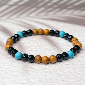 Yew Wood & Onyx Stone 6mm Bead Bracelet