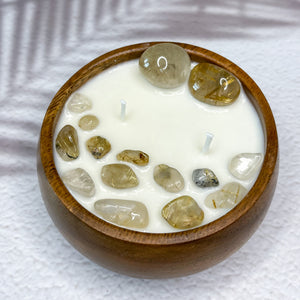 Powerful Manifestation - Golden Rutilated Quartz Infused Wood Soy Candle