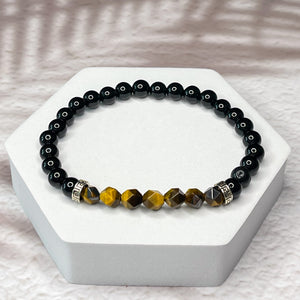 Strength & Protection - Faceted Tiger's Eye & Onyx 6mm Bead Bracelet