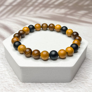 Onyx, Rosewood & Yew Wood 8mm Bead Bracelet