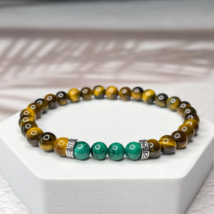 Protection & Prosperity - Tiger Eye & Malachite 6mm Bead Bracelet