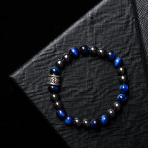 Calm Harmony - 8mm Hematite, Blue Tiger Eye & Celtic Triquetra Design Bracelet