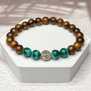 Tree of Life Bracelet - Malachite & Rosewood 8mm Bead Bracelet