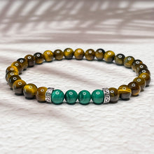 Load image into Gallery viewer, Protection &amp; Prosperity - Tiger Eye &amp; Malachite 6mm Bead Bracelet
