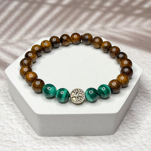 Tree of Life Bracelet - Malachite & Rosewood 8mm Bead Bracelet