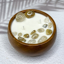 Load image into Gallery viewer, Powerful Manifestation - Golden Rutilated Quartz Infused Wood Soy Candle
