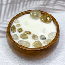 Load image into Gallery viewer, Powerful Manifestation - Golden Rutilated Quartz Infused Wood Soy Candle
