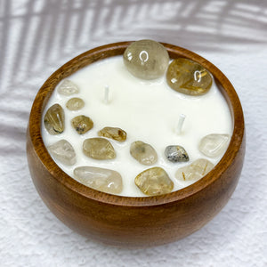 Powerful Manifestation - Golden Rutilated Quartz Infused Wood Soy Candle