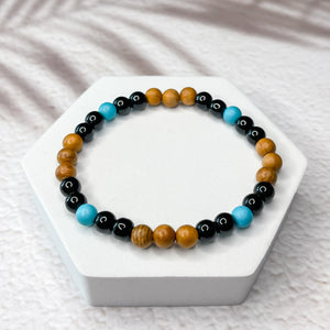 Yew Wood & Onyx Stone 6mm Bead Bracelet