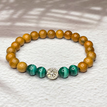 Load image into Gallery viewer, Tree of Life Bracelet - Malachite &amp; Yew Wood 8mm Bead Bracelet
