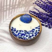 Load image into Gallery viewer, Peace &amp; Serenity - Lapis Lazuli Crystal Infused Soy Candle
