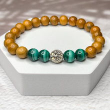 Load image into Gallery viewer, Tree of Life Bracelet - Malachite &amp; Yew Wood 8mm Bead Bracelet
