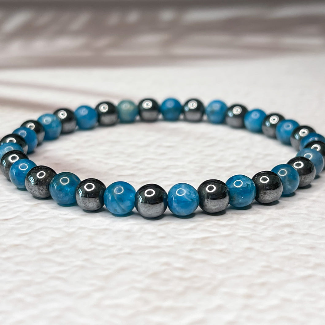 Self-expression - Apatite & Hematite 6mm Bead Bracelet