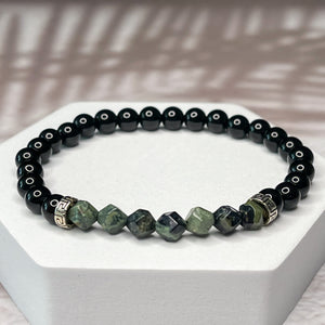 Ancient Wisdom - Faceted Kambala Jasper & Onyx 6mm Bead Bracelet