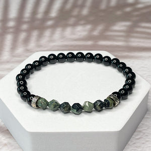 Ancient Wisdom - Faceted Kambala Jasper & Onyx 6mm Bead Bracelet