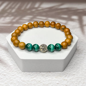 Tree of Life Bracelet - Malachite & Yew Wood 8mm Bead Bracelet