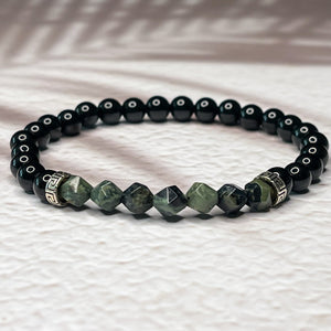 Ancient Wisdom - Faceted Kambala Jasper & Onyx 6mm Bead Bracelet