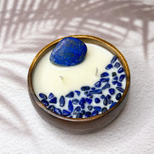 Load image into Gallery viewer, Peace &amp; Serenity - Lapis Lazuli Crystal Infused Soy Candle
