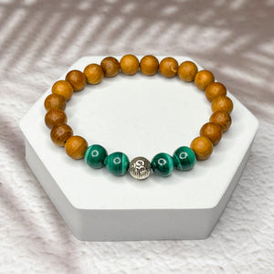 Men's Om 8mm Bead Bracelet - Malachite & Yew Wood