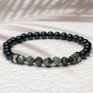 Ancient Wisdom - Faceted Kambala Jasper & Onyx 6mm Bead Bracelet