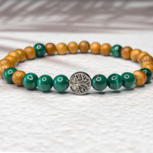 Load image into Gallery viewer, Tree of Life Bracelet - Malachite &amp; Yew Wood 6mm Bead Bracelet
