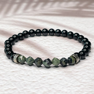 Ancient Wisdom - Faceted Kambala Jasper & Onyx 6mm Bead Bracelet