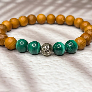 Men's Om 8mm Bead Bracelet - Malachite & Yew Wood