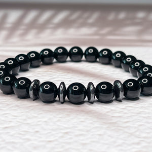 Masculine Energy -  Onyx & Hematite 8mm Bead Bracelet