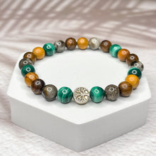 Load image into Gallery viewer, Tree of Life Bracelet - Petrified Wood, Malachite, Rosewood &amp; Yew Wood
