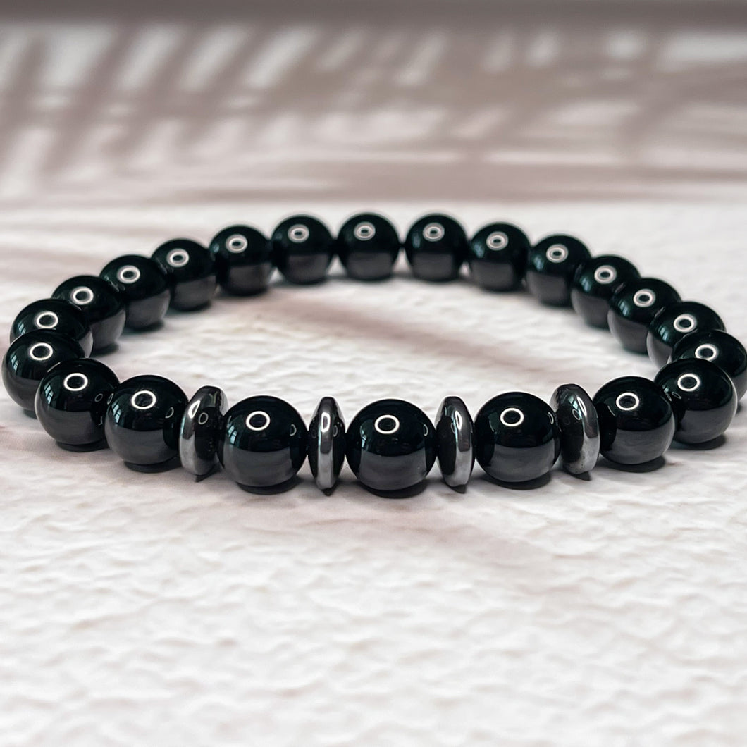 Masculine Energy -  Onyx & Hematite 8mm Bead Bracelet