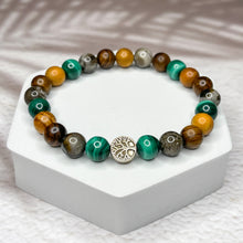 Load image into Gallery viewer, Tree of Life Bracelet - Petrified Wood, Malachite, Rosewood &amp; Yew Wood
