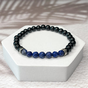 Strength & Serenity - Onyx & Faceted Lapis Lazuli 6mm Bead Bracelet