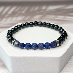 Strength & Serenity - Onyx & Faceted Lapis Lazuli 6mm Bead Bracelet