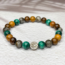 Load image into Gallery viewer, Tree of Life Bracelet - Petrified Wood, Malachite, Rosewood &amp; Yew Wood
