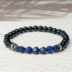 Strength & Serenity - Onyx & Faceted Lapis Lazuli 6mm Bead Bracelet