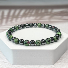 Load image into Gallery viewer, Ruby Zoisite &amp; Hematite 6mm Bead Bracelet
