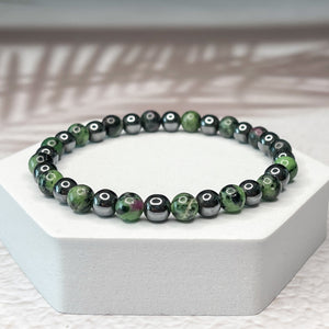 Ruby Zoisite & Hematite 6mm Bead Bracelet