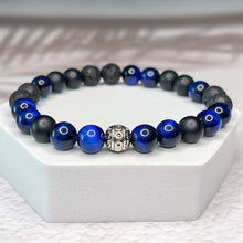 Load image into Gallery viewer, Renewed Courage - Matte Onyx, Blue Tiger Eye, Lava Stone 8mm Bead Bracelet
