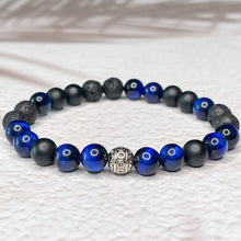 Load image into Gallery viewer, Renewed Courage - Matte Onyx, Blue Tiger Eye, Lava Stone 8mm Bead Bracelet
