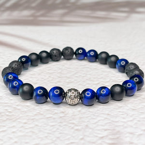 Renewed Courage - Matte Onyx, Blue Tiger Eye, Lava Stone 8mm Bead Bracelet